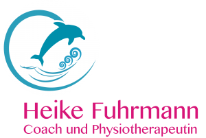 Logo, türkis, Grafik eines Delfins, der über Wellen springt, geschwungener Bogen umrahmt die Grafik, in Pink der Name; by Katja Backes-Neuninger, kbn-design.de