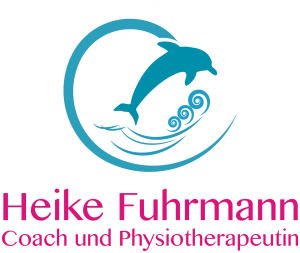 Logo, türkis, Grafik eines Delfins, der über Wellen springt, geschwungener Bogen umrahmt die Grafik, in Pink der Name; by Katja Backes-Neuninger, kbn-design.de